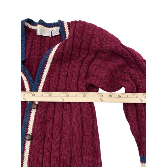 Vintage Trivia Cable Knit Cardigan Sweater Red White & Blue Medium - Picture 3 of 6